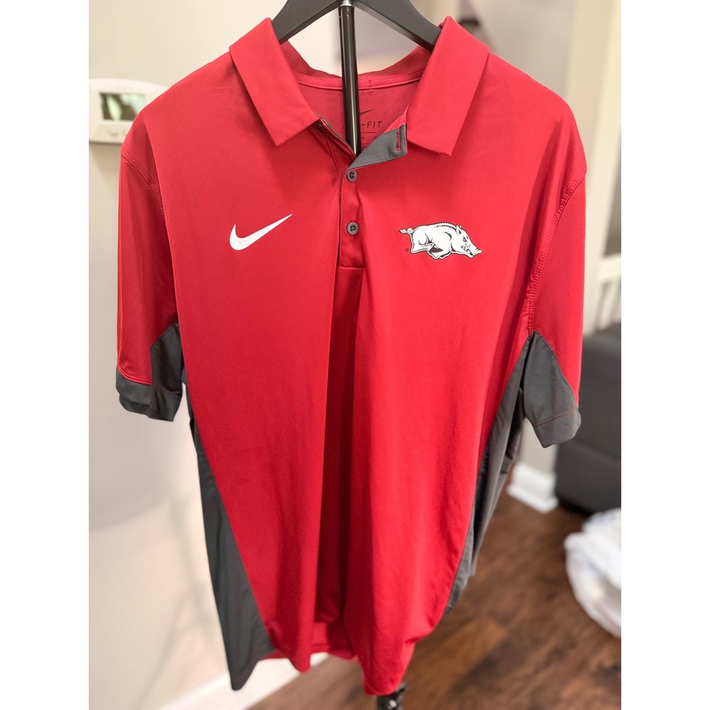 Nike Arkansas Razorbacks Dri-FIT Polo Shirt Mens XL‎ Red Grey NCAA Golf Sport